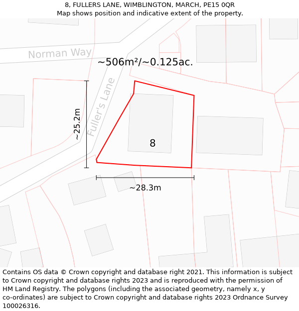 8, FULLERS LANE, WIMBLINGTON, MARCH, PE15 0QR: Plot and title map