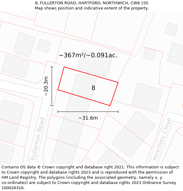 8, FULLERTON ROAD, HARTFORD, NORTHWICH, CW8 1SS: Plot and title map