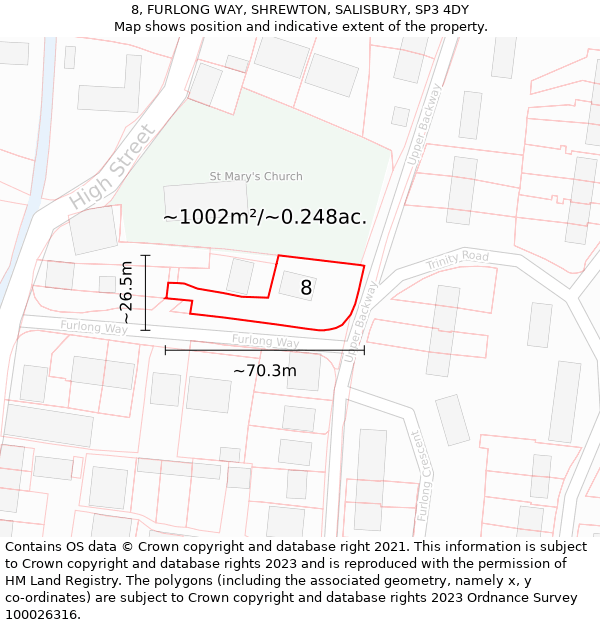 8, FURLONG WAY, SHREWTON, SALISBURY, SP3 4DY: Plot and title map