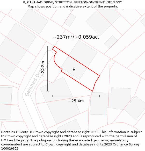 8, GALAHAD DRIVE, STRETTON, BURTON-ON-TRENT, DE13 0GY: Plot and title map