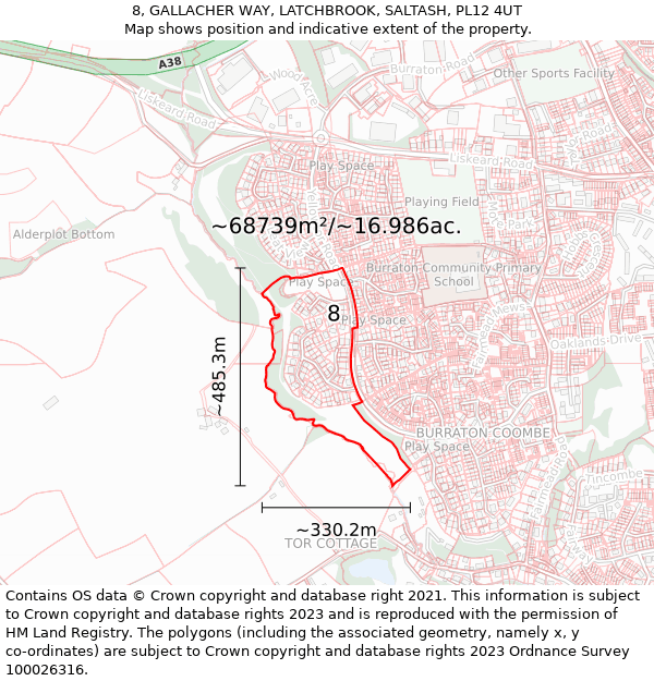 8, GALLACHER WAY, LATCHBROOK, SALTASH, PL12 4UT: Plot and title map