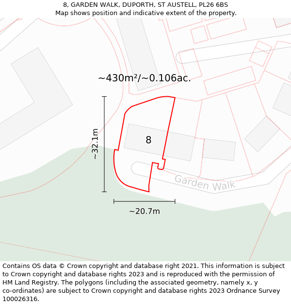 8, GARDEN WALK, DUPORTH, ST AUSTELL, PL26 6BS: Plot and title map