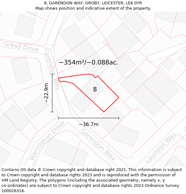 8, GARENDON WAY, GROBY, LEICESTER, LE6 0YR: Plot and title map