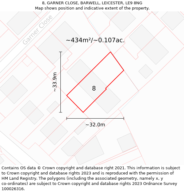 8, GARNER CLOSE, BARWELL, LEICESTER, LE9 8NG: Plot and title map