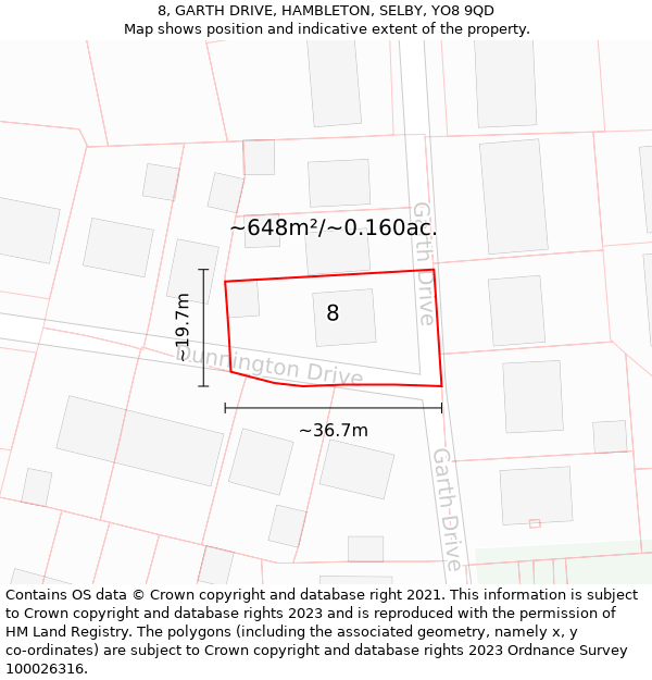 8, GARTH DRIVE, HAMBLETON, SELBY, YO8 9QD: Plot and title map