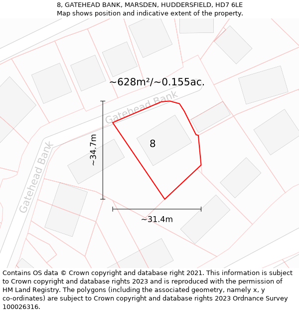 8, GATEHEAD BANK, MARSDEN, HUDDERSFIELD, HD7 6LE: Plot and title map