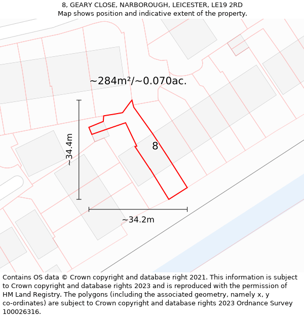 8, GEARY CLOSE, NARBOROUGH, LEICESTER, LE19 2RD: Plot and title map