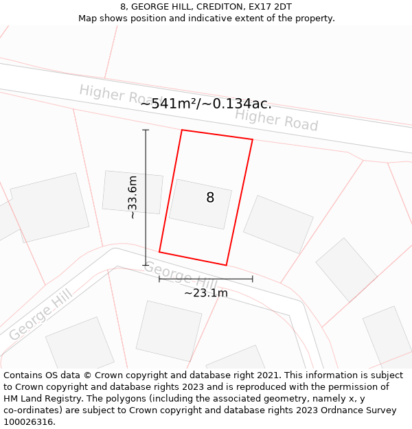 8, GEORGE HILL, CREDITON, EX17 2DT: Plot and title map