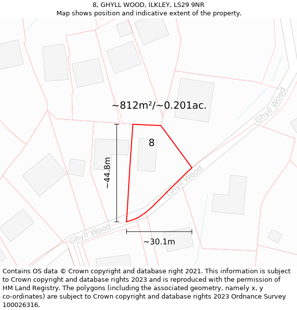 8, GHYLL WOOD, ILKLEY, LS29 9NR: Plot and title map