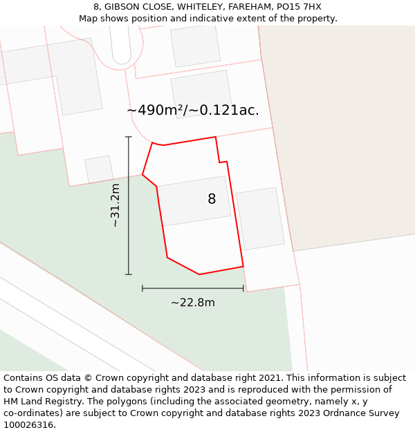 8, GIBSON CLOSE, WHITELEY, FAREHAM, PO15 7HX: Plot and title map