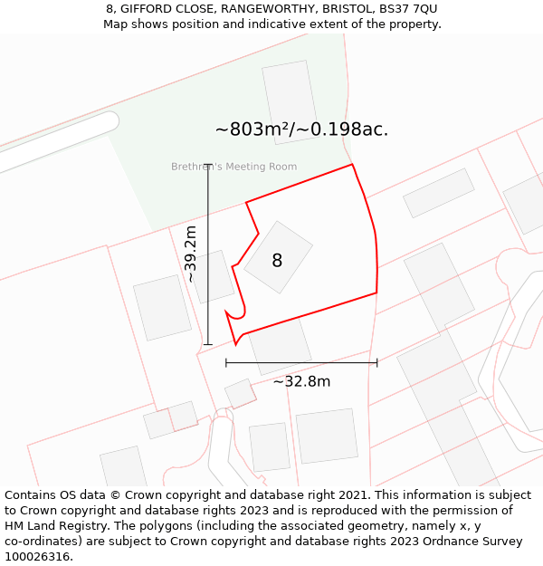 8, GIFFORD CLOSE, RANGEWORTHY, BRISTOL, BS37 7QU: Plot and title map