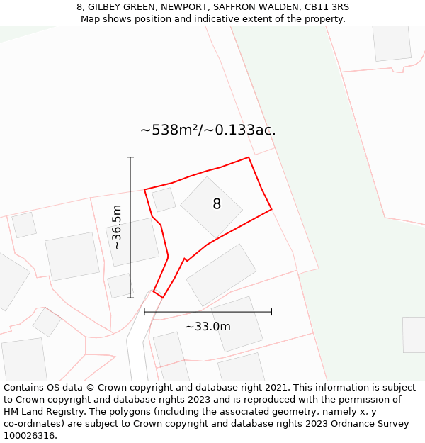 8, GILBEY GREEN, NEWPORT, SAFFRON WALDEN, CB11 3RS: Plot and title map