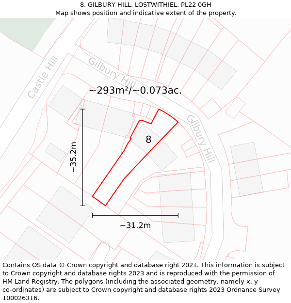 8, GILBURY HILL, LOSTWITHIEL, PL22 0GH: Plot and title map