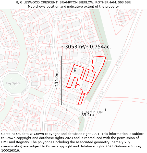 8, GILESWOOD CRESCENT, BRAMPTON BIERLOW, ROTHERHAM, S63 6BU: Plot and title map