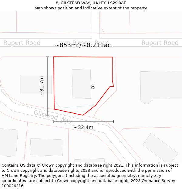 8, GILSTEAD WAY, ILKLEY, LS29 0AE: Plot and title map