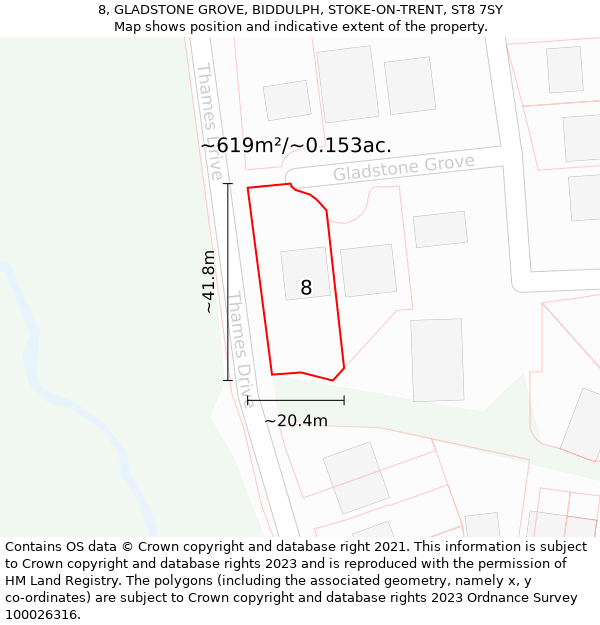 8, GLADSTONE GROVE, BIDDULPH, STOKE-ON-TRENT, ST8 7SY: Plot and title map