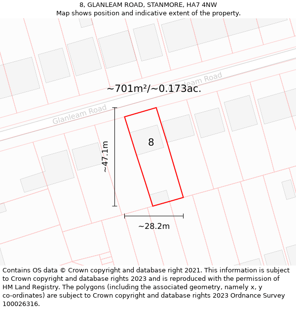 8, GLANLEAM ROAD, STANMORE, HA7 4NW: Plot and title map