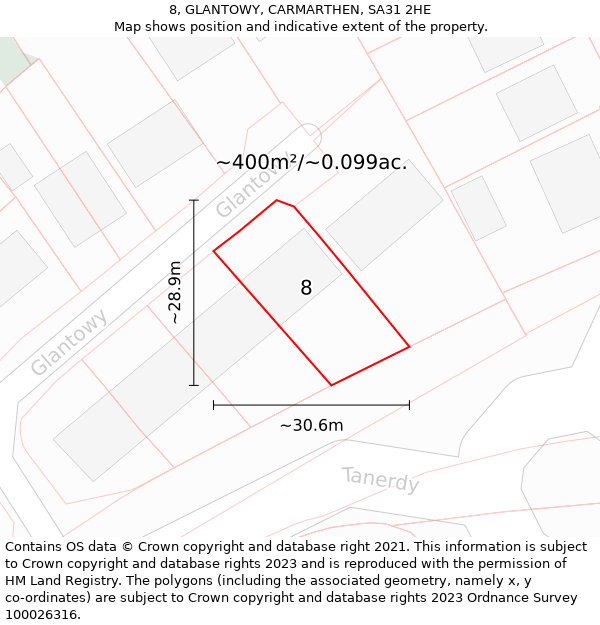 8, GLANTOWY, CARMARTHEN, SA31 2HE: Plot and title map