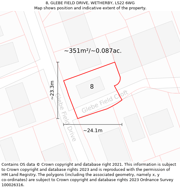 8, GLEBE FIELD DRIVE, WETHERBY, LS22 6WG: Plot and title map
