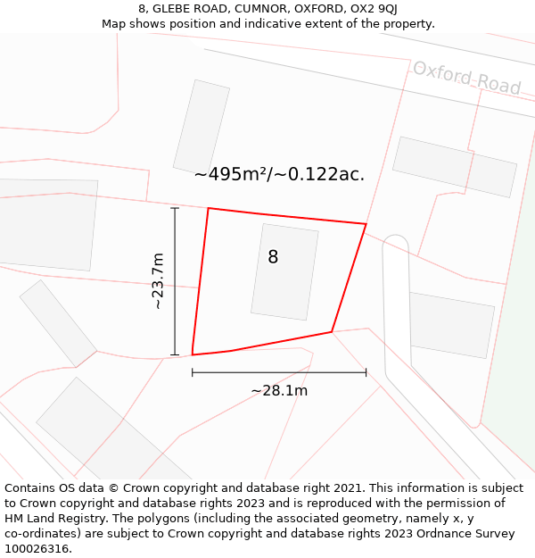 8, GLEBE ROAD, CUMNOR, OXFORD, OX2 9QJ: Plot and title map