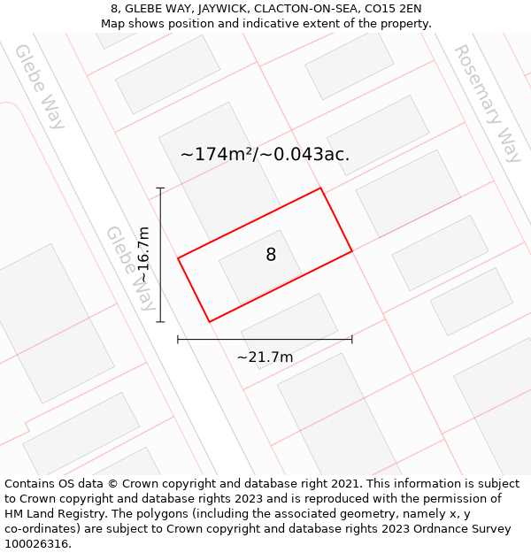 8, GLEBE WAY, JAYWICK, CLACTON-ON-SEA, CO15 2EN: Plot and title map