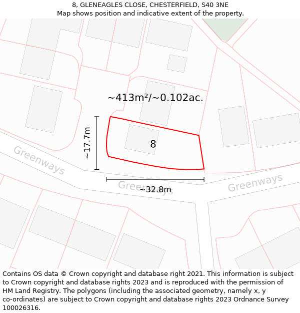 8, GLENEAGLES CLOSE, CHESTERFIELD, S40 3NE: Plot and title map