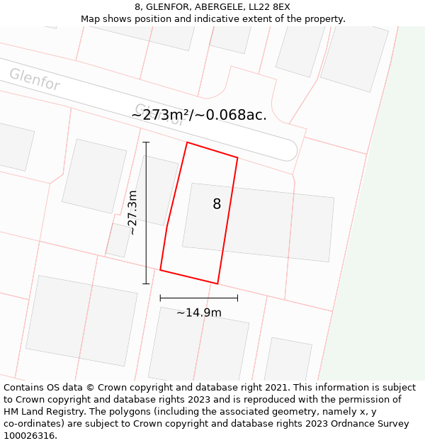 8, GLENFOR, ABERGELE, LL22 8EX: Plot and title map