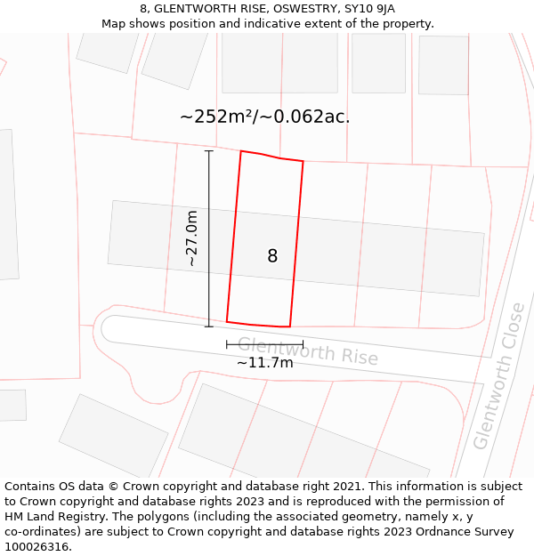 8, GLENTWORTH RISE, OSWESTRY, SY10 9JA: Plot and title map