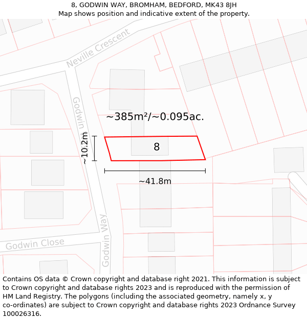 8, GODWIN WAY, BROMHAM, BEDFORD, MK43 8JH: Plot and title map