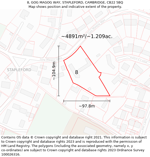 8, GOG MAGOG WAY, STAPLEFORD, CAMBRIDGE, CB22 5BQ: Plot and title map