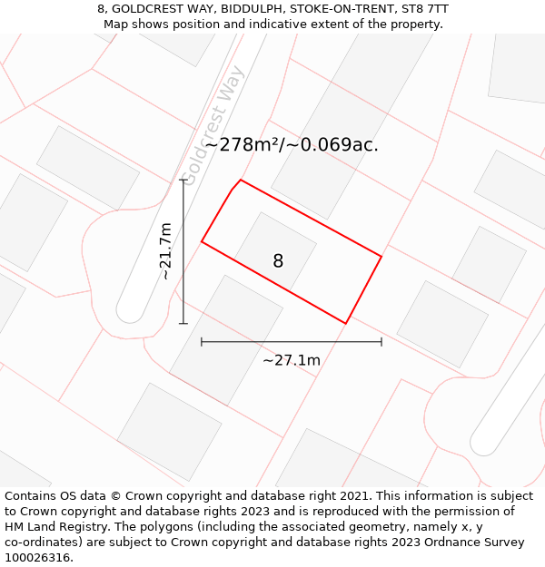 8, GOLDCREST WAY, BIDDULPH, STOKE-ON-TRENT, ST8 7TT: Plot and title map