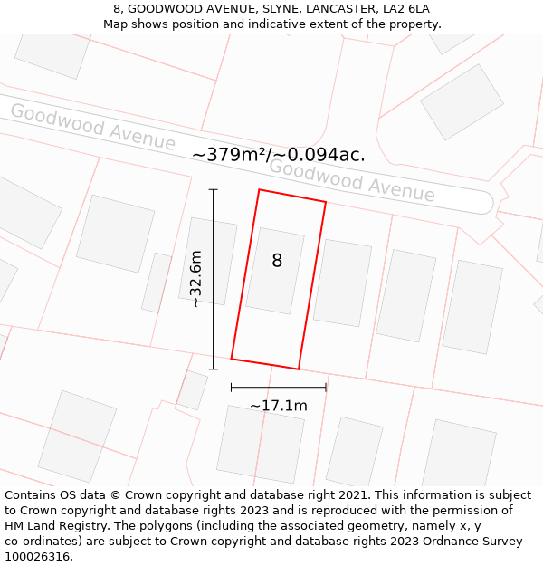 8, GOODWOOD AVENUE, SLYNE, LANCASTER, LA2 6LA: Plot and title map