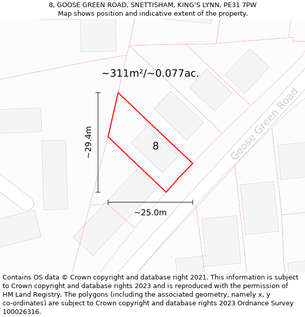 8, GOOSE GREEN ROAD, SNETTISHAM, KING'S LYNN, PE31 7PW: Plot and title map