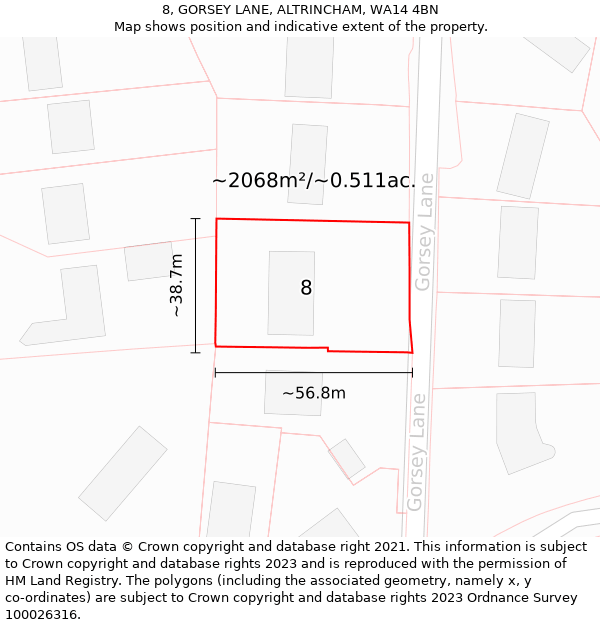 8, GORSEY LANE, ALTRINCHAM, WA14 4BN: Plot and title map