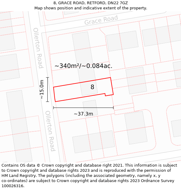 8, GRACE ROAD, RETFORD, DN22 7GZ: Plot and title map