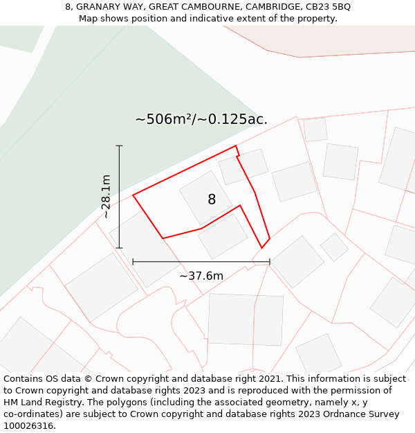 8, GRANARY WAY, GREAT CAMBOURNE, CAMBRIDGE, CB23 5BQ: Plot and title map