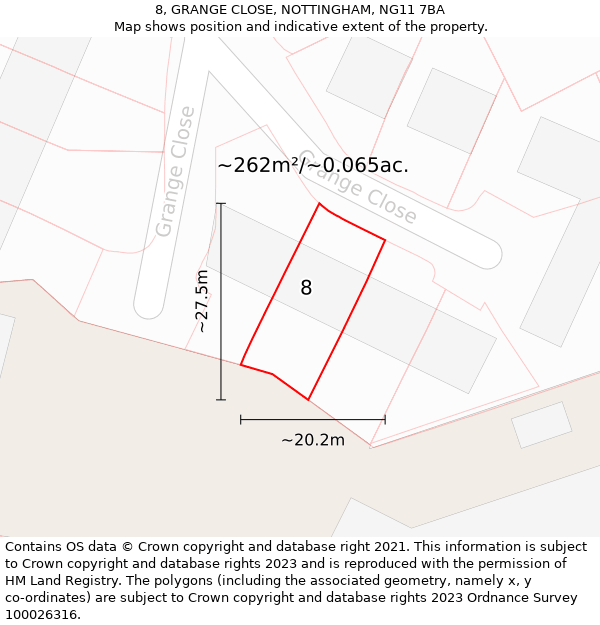 8, GRANGE CLOSE, NOTTINGHAM, NG11 7BA: Plot and title map