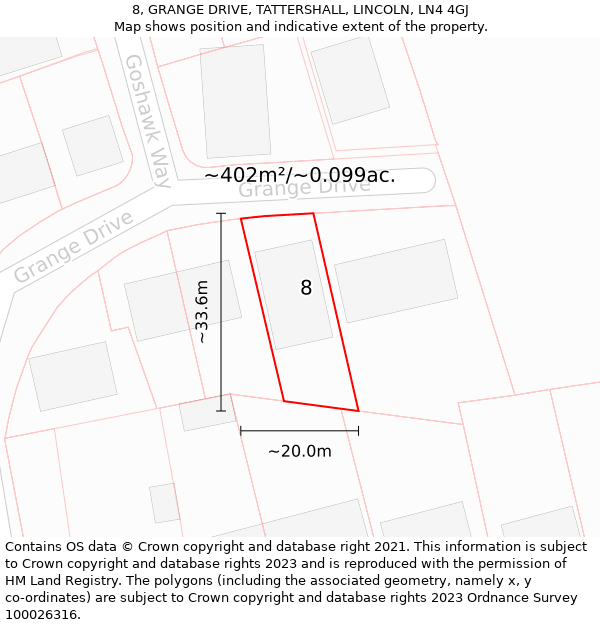 8, GRANGE DRIVE, TATTERSHALL, LINCOLN, LN4 4GJ: Plot and title map