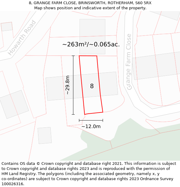 8, GRANGE FARM CLOSE, BRINSWORTH, ROTHERHAM, S60 5RX: Plot and title map