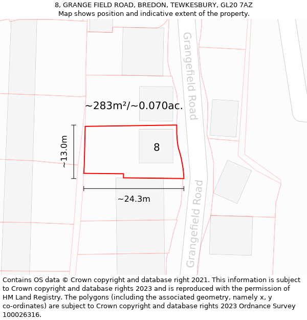 8, GRANGE FIELD ROAD, BREDON, TEWKESBURY, GL20 7AZ: Plot and title map