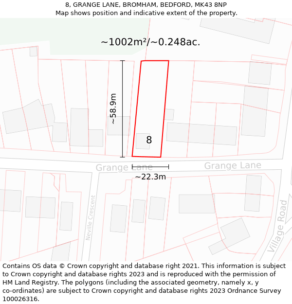 8, GRANGE LANE, BROMHAM, BEDFORD, MK43 8NP: Plot and title map