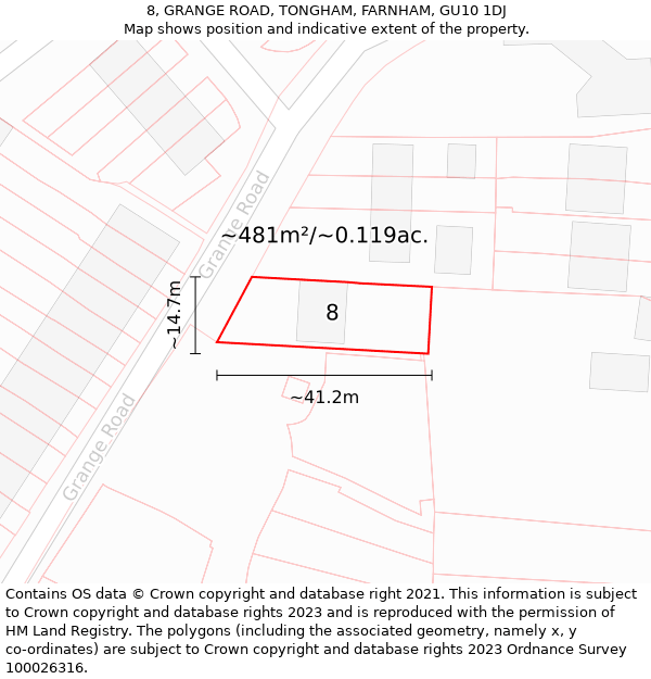 8, GRANGE ROAD, TONGHAM, FARNHAM, GU10 1DJ: Plot and title map