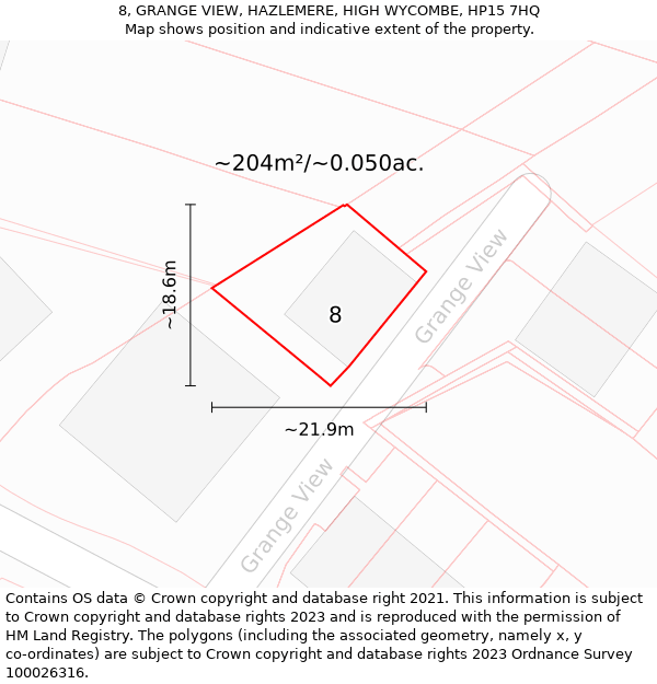 8, GRANGE VIEW, HAZLEMERE, HIGH WYCOMBE, HP15 7HQ: Plot and title map