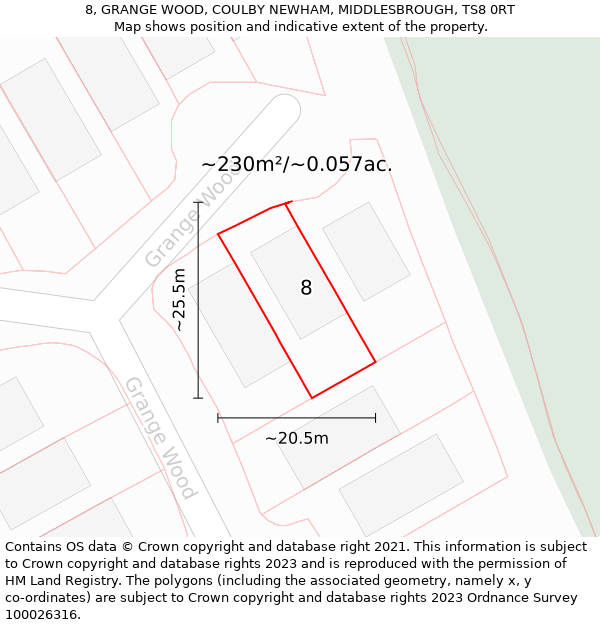 8, GRANGE WOOD, COULBY NEWHAM, MIDDLESBROUGH, TS8 0RT: Plot and title map