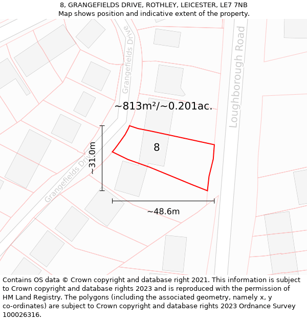 8, GRANGEFIELDS DRIVE, ROTHLEY, LEICESTER, LE7 7NB: Plot and title map