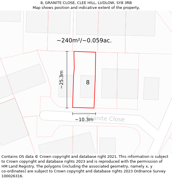 8, GRANITE CLOSE, CLEE HILL, LUDLOW, SY8 3RB: Plot and title map