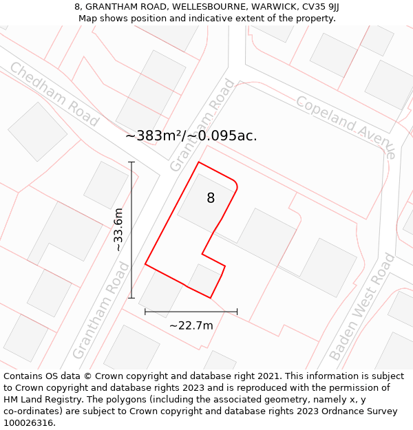 8, GRANTHAM ROAD, WELLESBOURNE, WARWICK, CV35 9JJ: Plot and title map