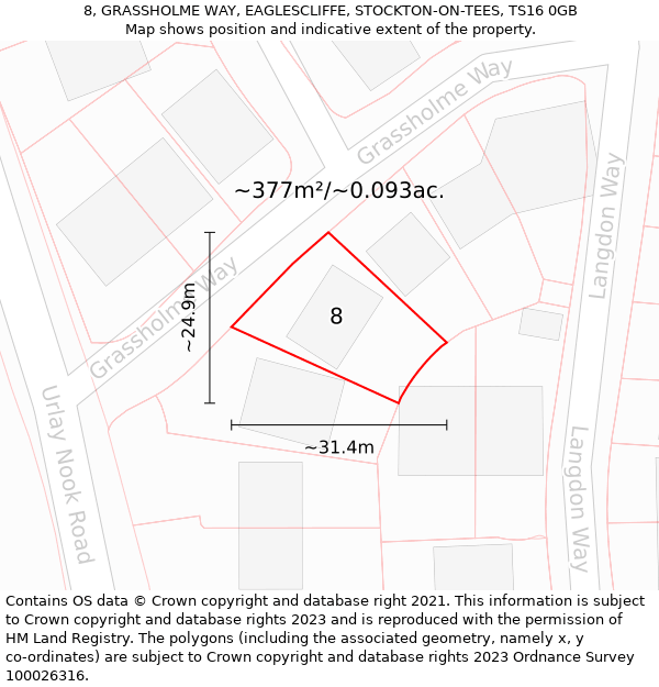 8, GRASSHOLME WAY, EAGLESCLIFFE, STOCKTON-ON-TEES, TS16 0GB: Plot and title map