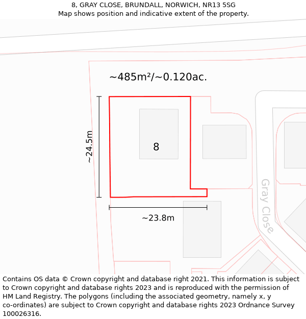 8, GRAY CLOSE, BRUNDALL, NORWICH, NR13 5SG: Plot and title map