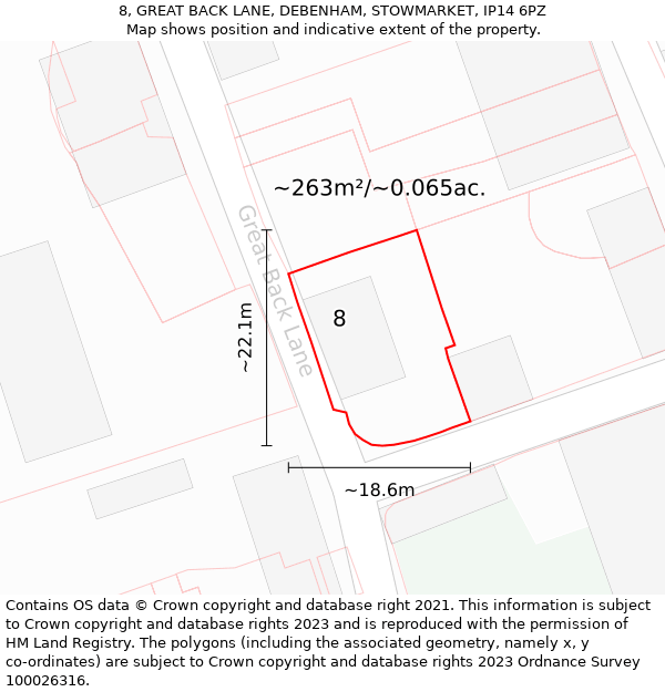 8, GREAT BACK LANE, DEBENHAM, STOWMARKET, IP14 6PZ: Plot and title map